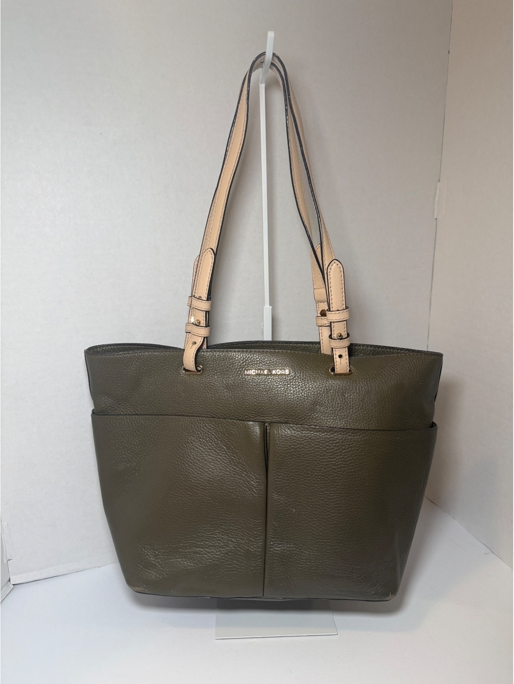 Michael Kors olive pebbled leather tote bag